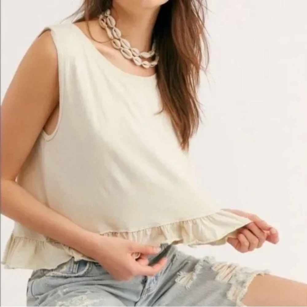 Free People We the Free Ellie Cropped Scoop Neck Ruffle Tank Top